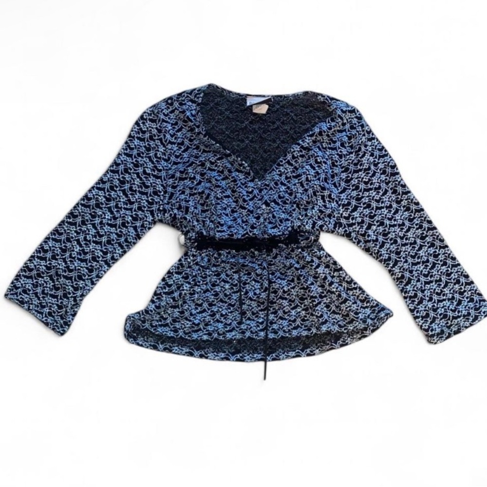 Fashion Bug Black and Blue V-Neck Sweater with tie bow waist to cinch in